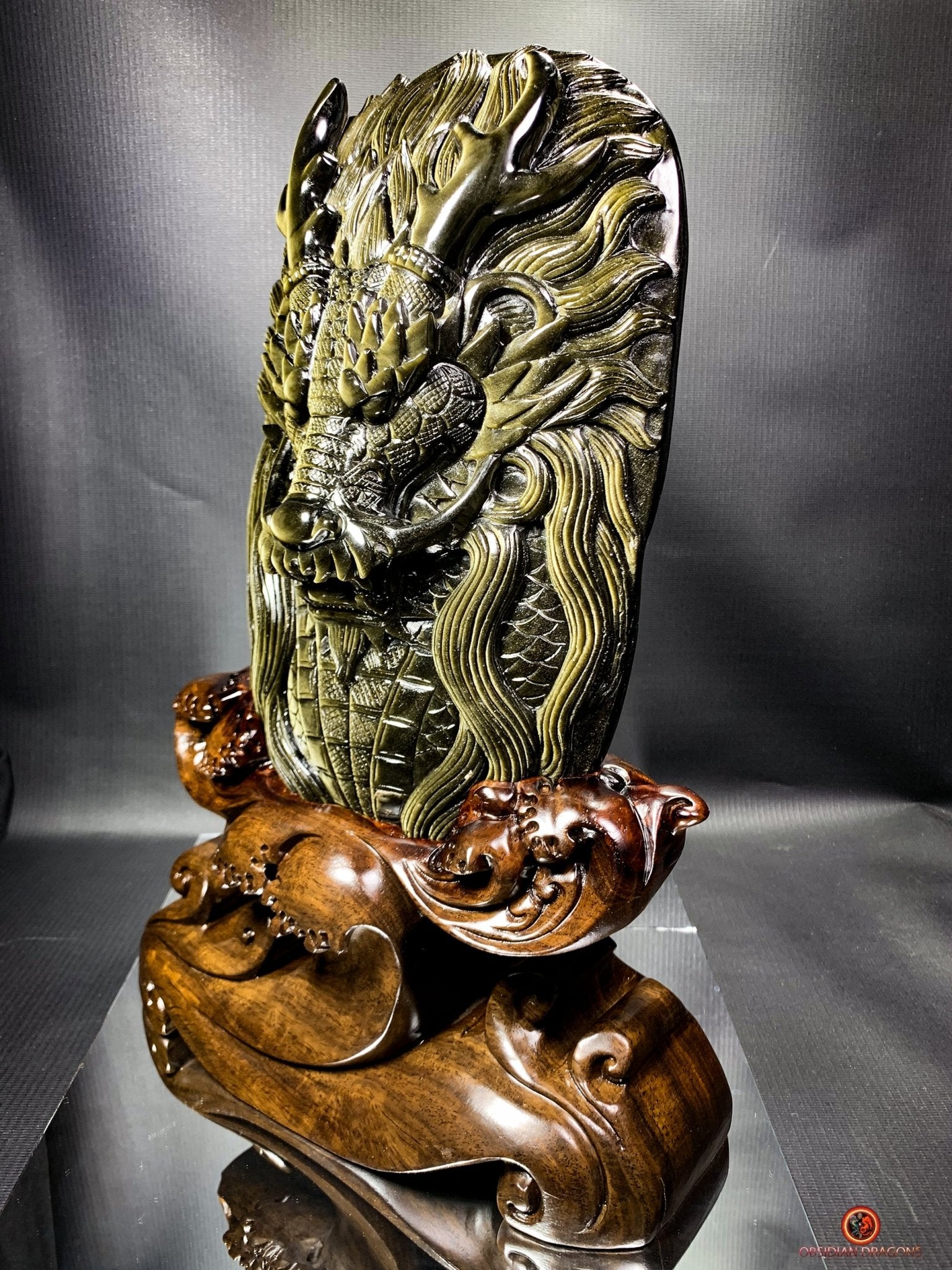 Dragon en Obsidienne Dorée - Sculpture Exceptionnelle et Unique | obsidian dragons