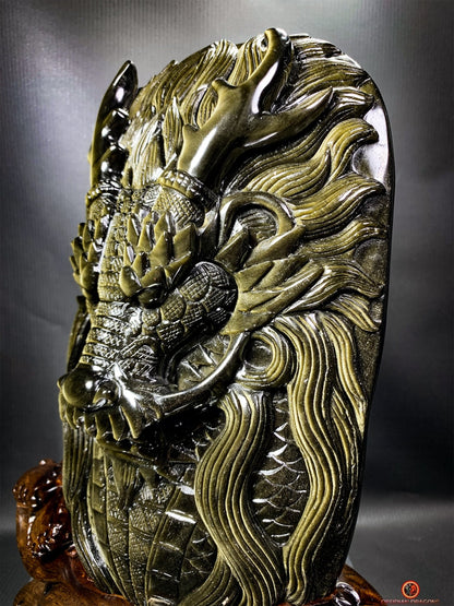 Dragon en Obsidienne Dorée - Sculpture Exceptionnelle et Unique | obsidian dragons