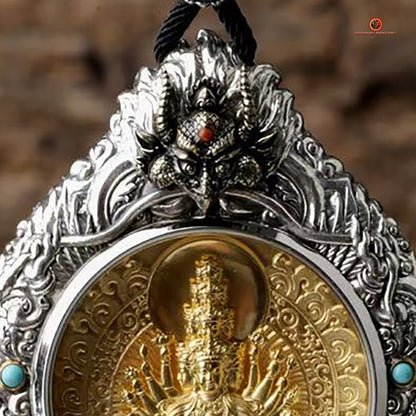 Ghau Chenrezig à milles bras - Amulette Bouddhiste en Argent et or | obsidian dragons