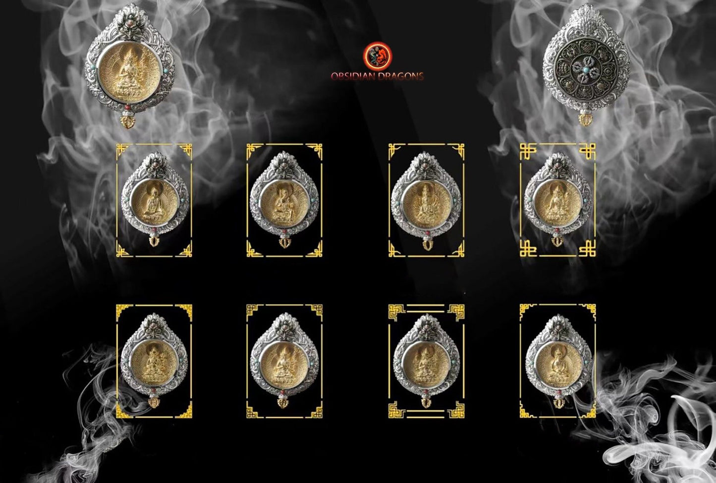 Ghau Chenrezig à milles bras - Amulette Bouddhiste en Argent et or | obsidian dragons