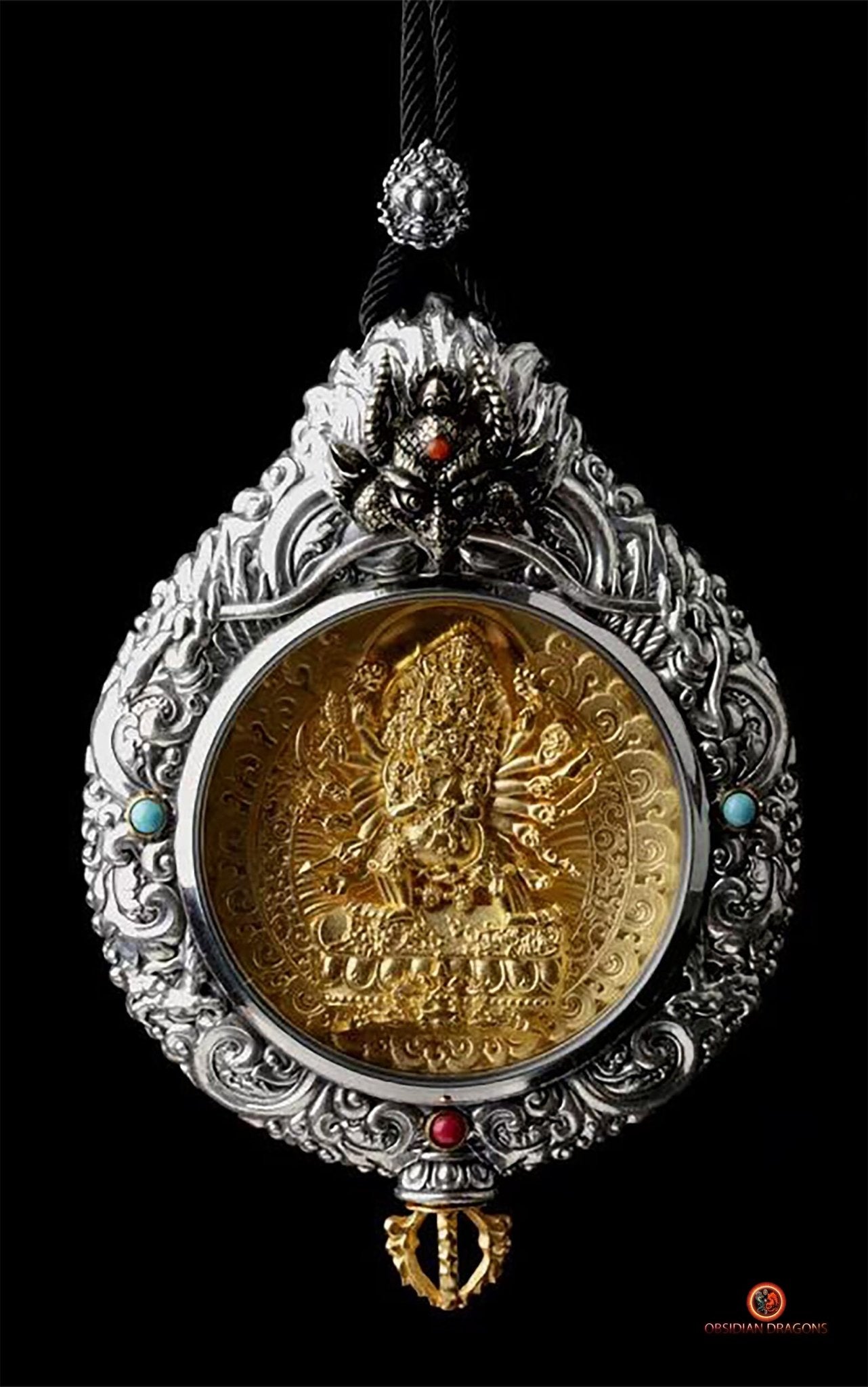 Ghau de Yamantaka- Amulette Bouddhiste en Argent et or | obsidian dragons