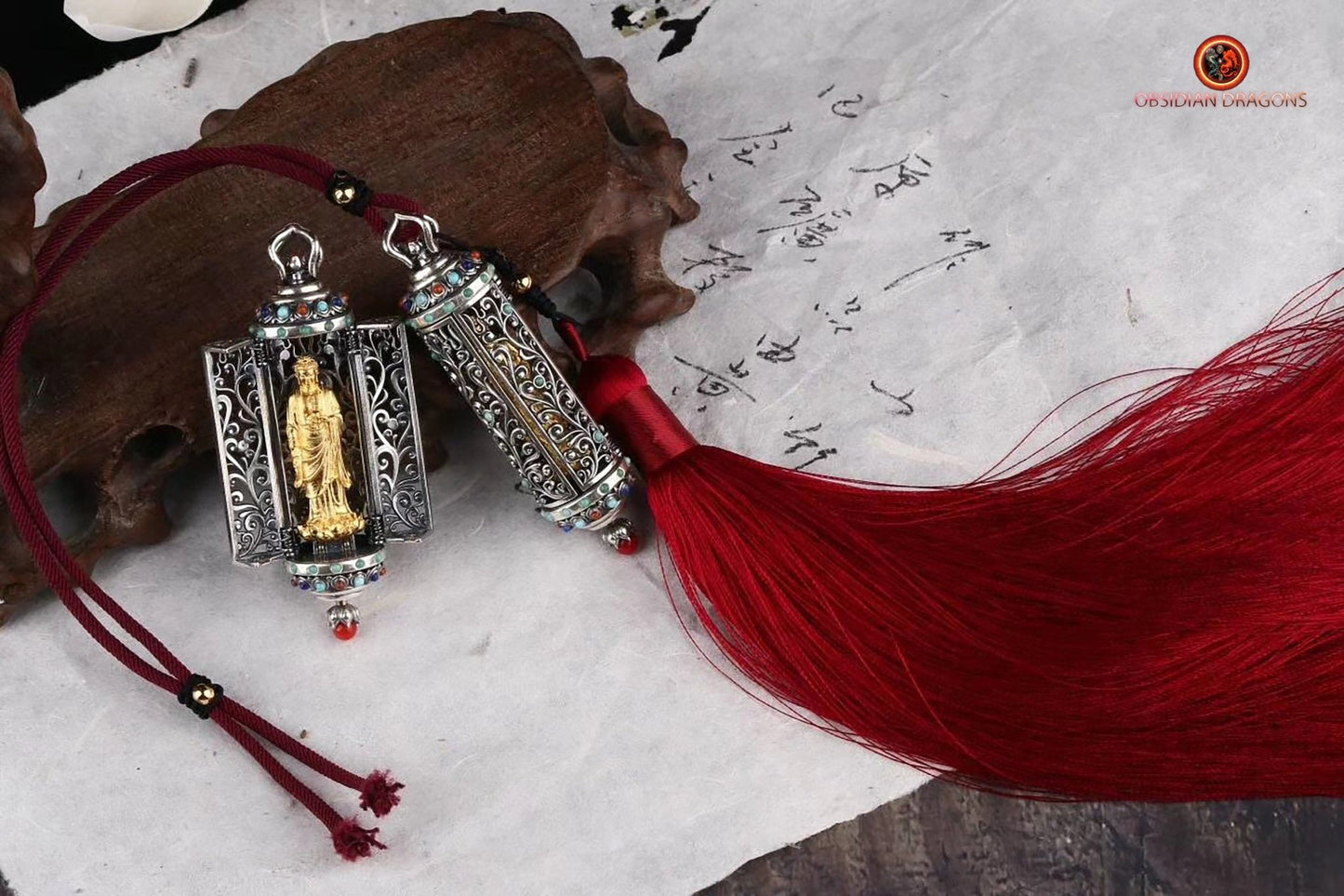 Ghau d'Amitabha en Or 24K et Pierres Précieuses | obsidian dragons