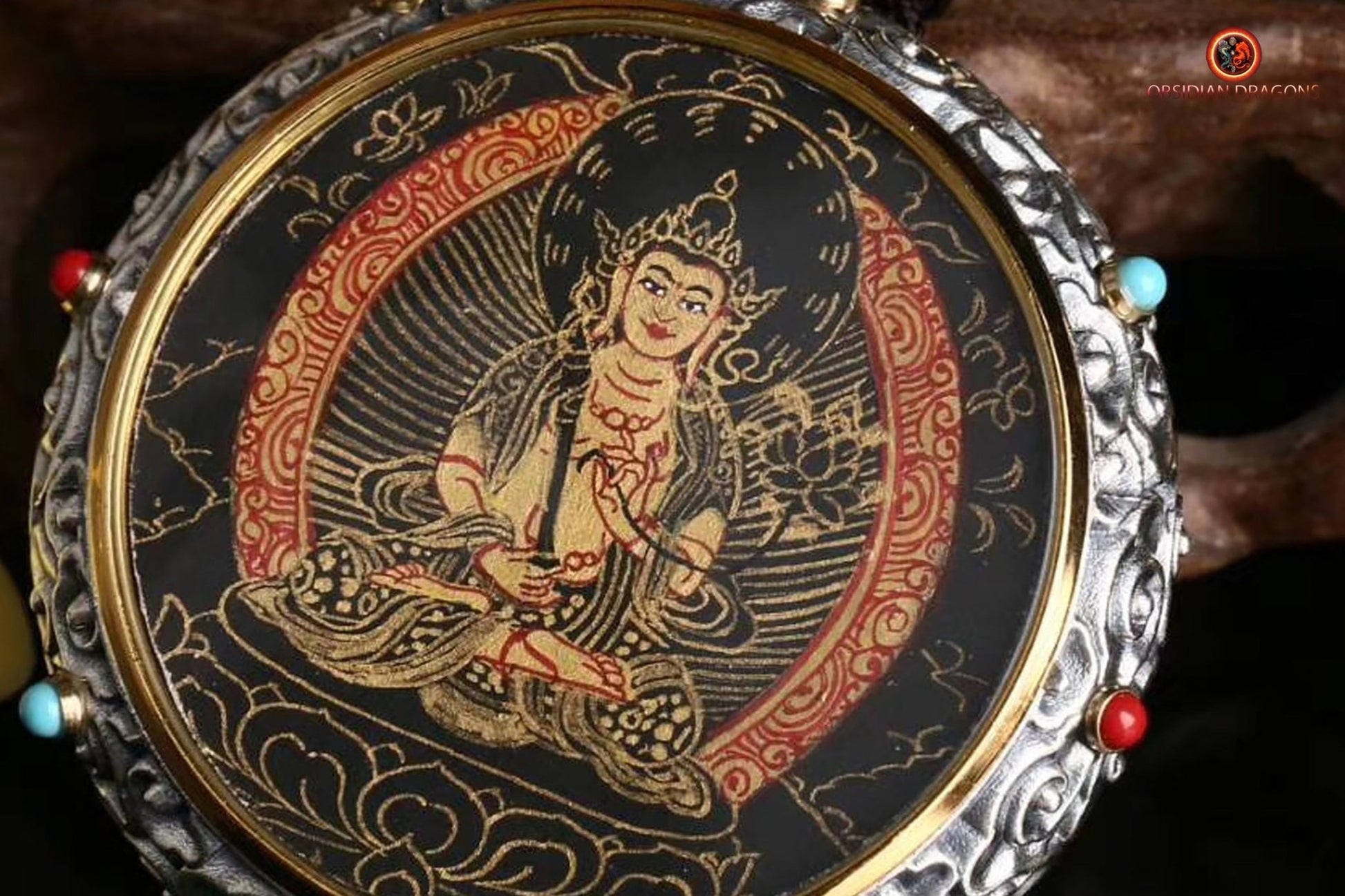 Ghau Tibétain en Argent 925 - Thangka d'Akashagarbha - Mantra | obsidian dragons