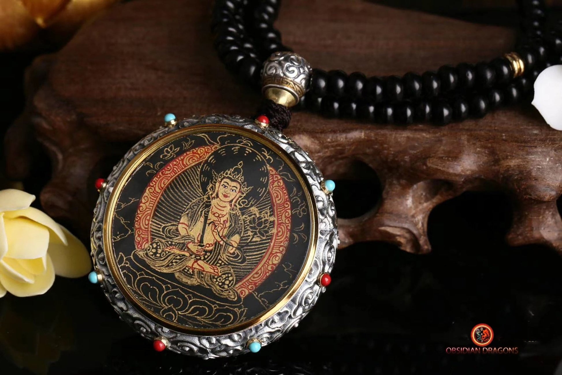 Ghau Tibétain en Argent 925 - Thangka d'Akashagarbha - Mantra | obsidian dragons