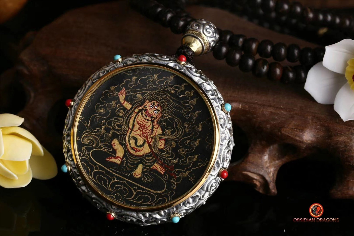 Ghau Tibétain en Argent 925 - Thangka d'Acala - Mantra | obsidian dragons