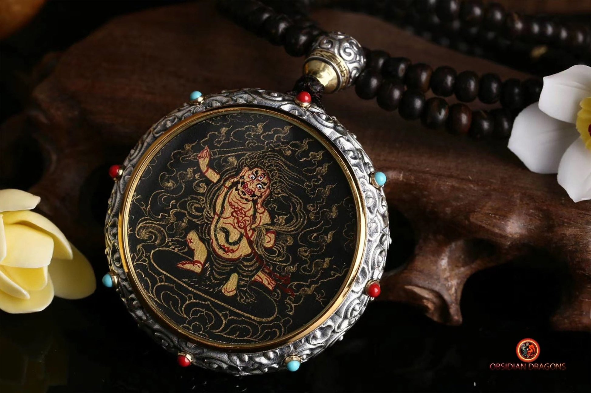 Ghau Tibétain en Argent 925 - Thangka d'Acala - Mantra | obsidian dragons