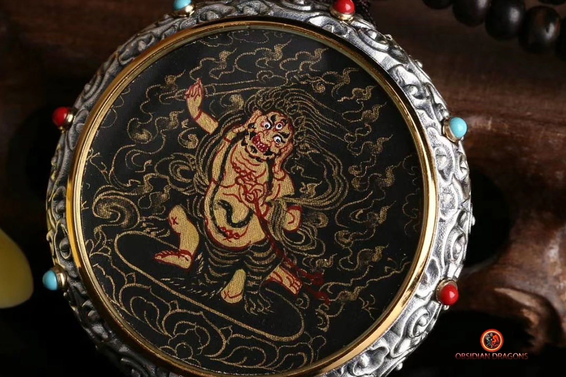 Ghau Tibétain en Argent 925 - Thangka d'Acala - Mantra | obsidian dragons