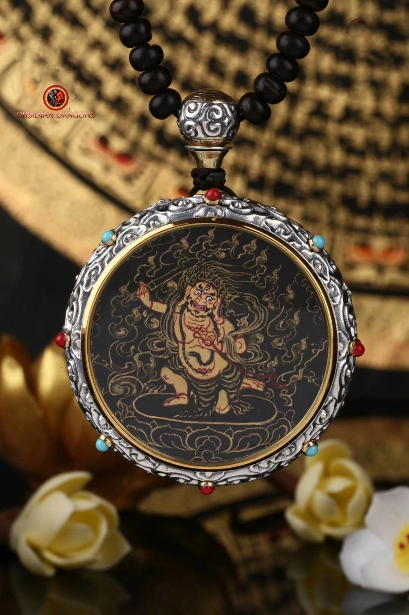 Ghau Tibétain en Argent 925 - Thangka d'Acala - Mantra | obsidian dragons