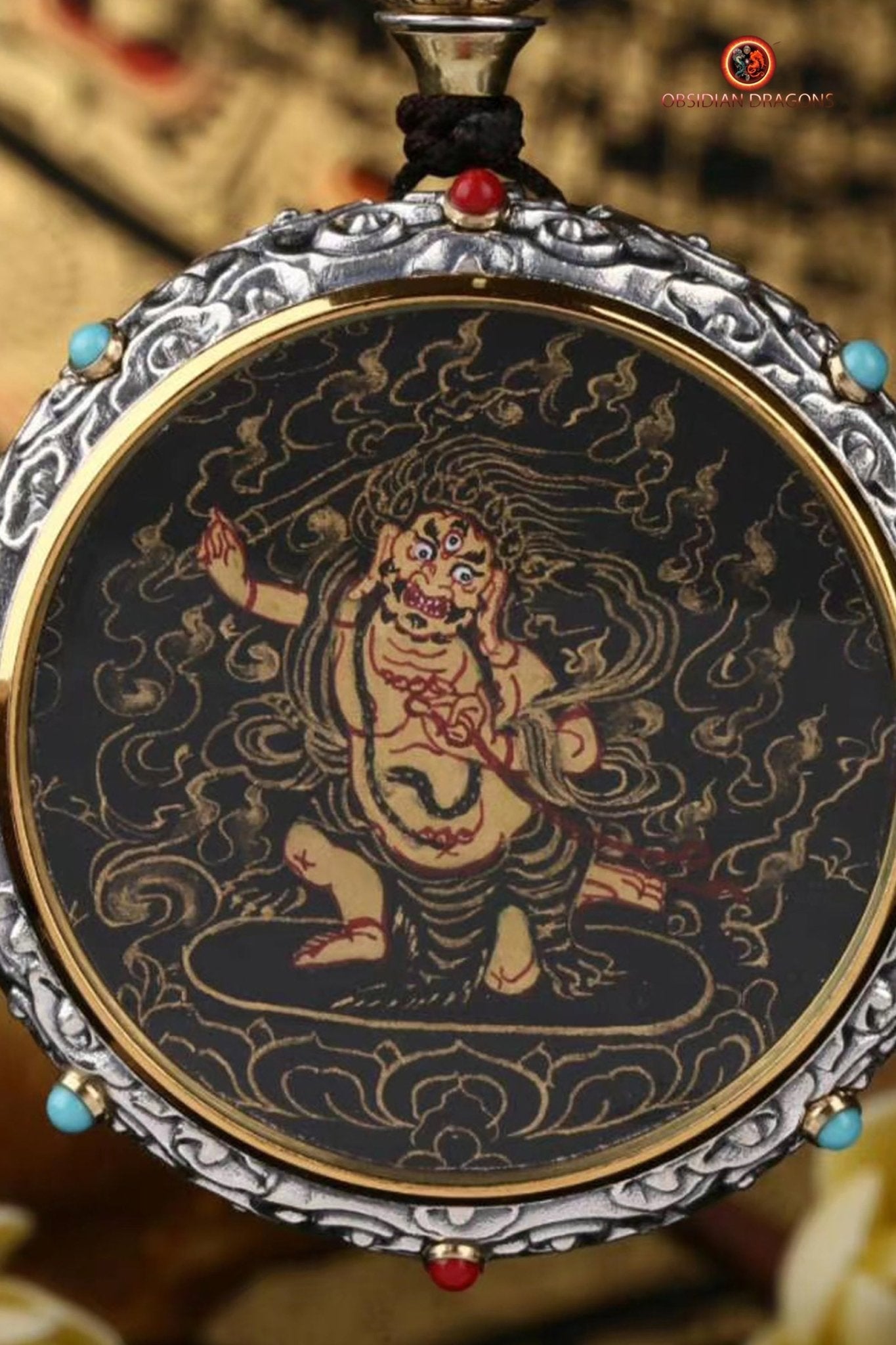 Ghau Tibétain en Argent 925 - Thangka d'Acala - Mantra | obsidian dragons