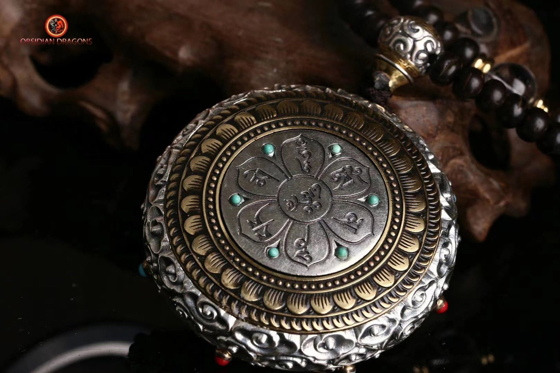 Ghau Tibétain en Argent 925 - Thangka d'Acala - Mantra | obsidian dragons