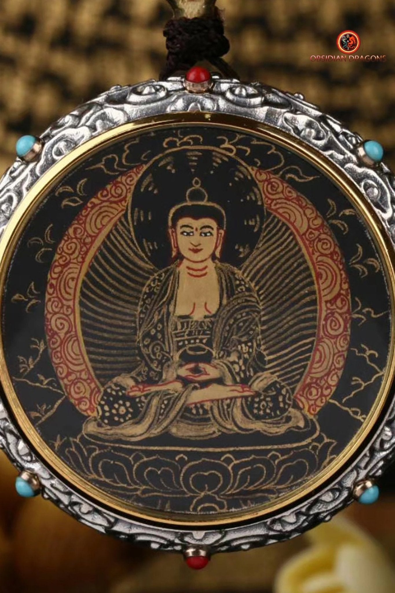 Ghau Tibétain en Argent 925 - Thangka d'Amitabha - Mantra | obsidian dragons