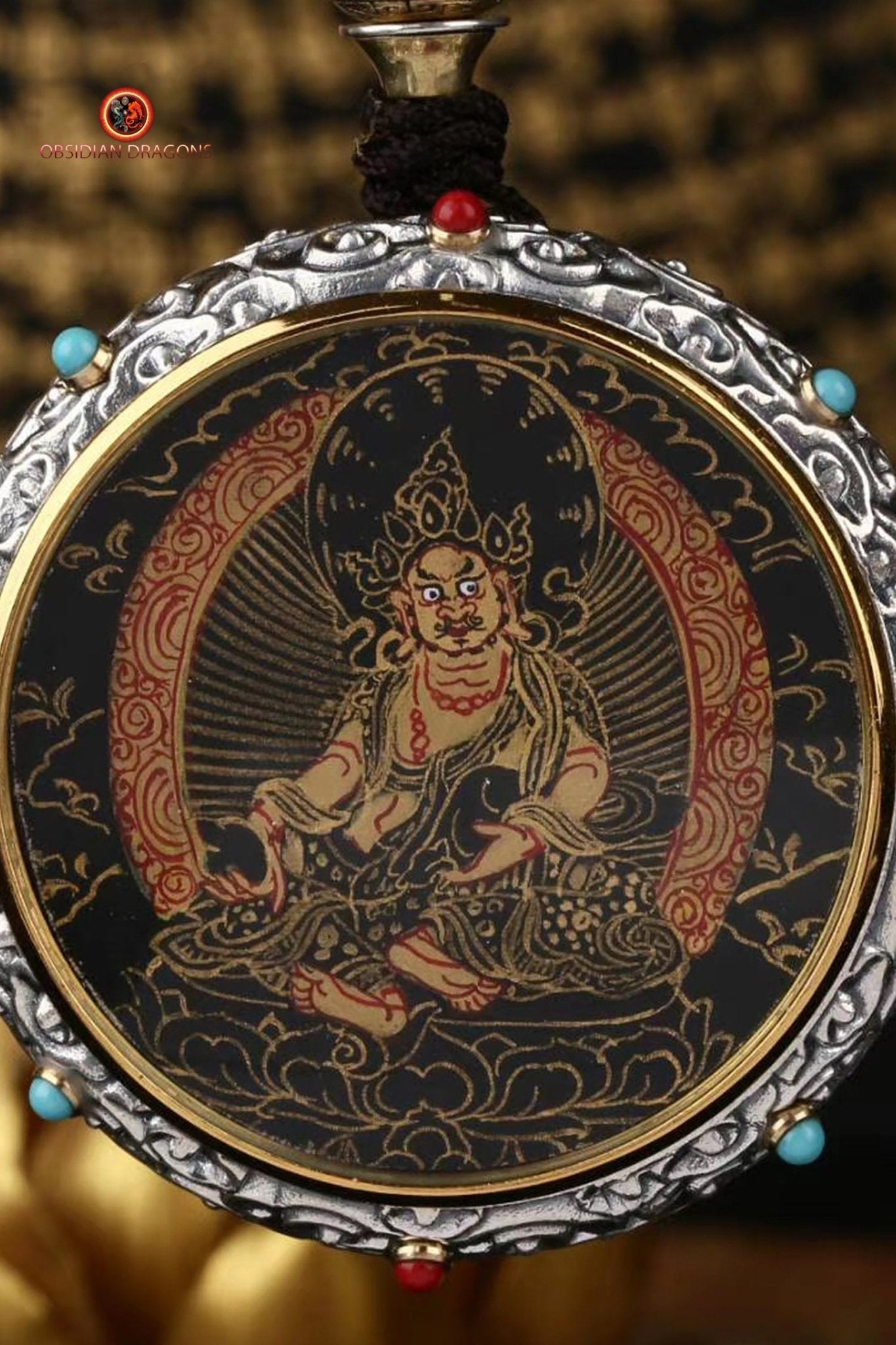 Ghau Tibétain en Argent 925 - Thangka de Jambhala - Mantra | obsidian dragons