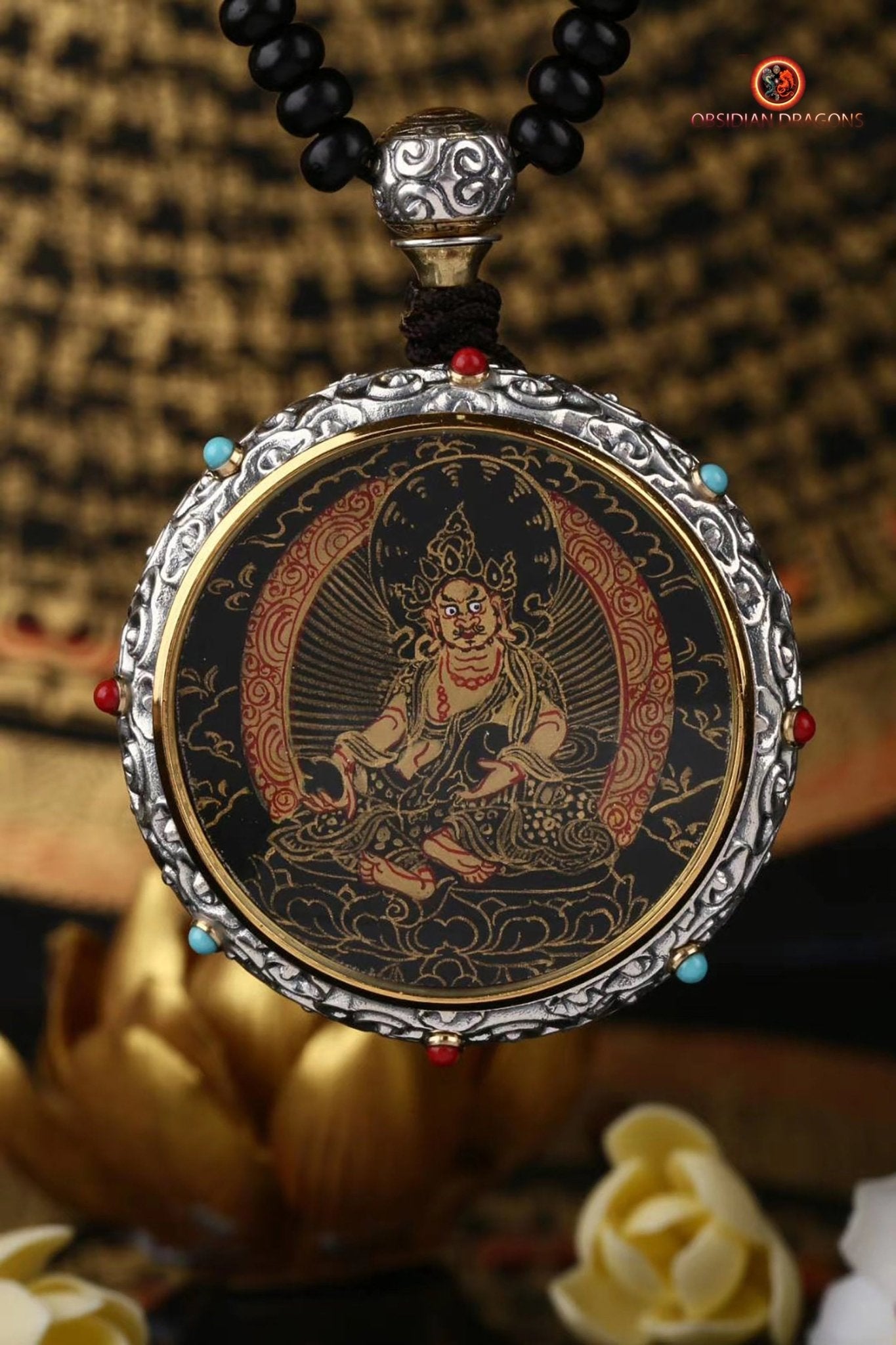 Ghau Tibétain en Argent 925 - Thangka de Jambhala - Mantra | obsidian dragons