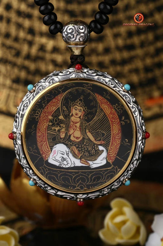 Ghau Tibétain en Argent 925 - Thangka de Samantabhadra - Mantra | obsidian dragons