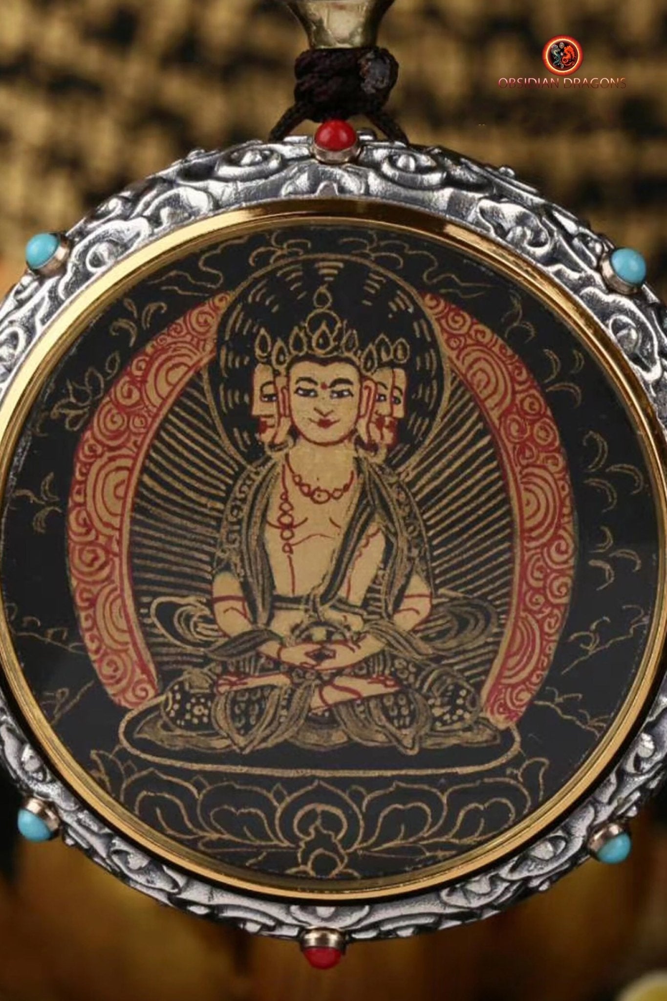 Ghau Tibétain en Argent 925 - Thangka de Vairocana- Mantra | obsidian dragons