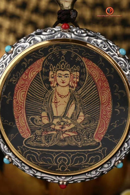 Ghau Tibétain en Argent 925 - Thangka de Vairocana- Mantra | obsidian dragons