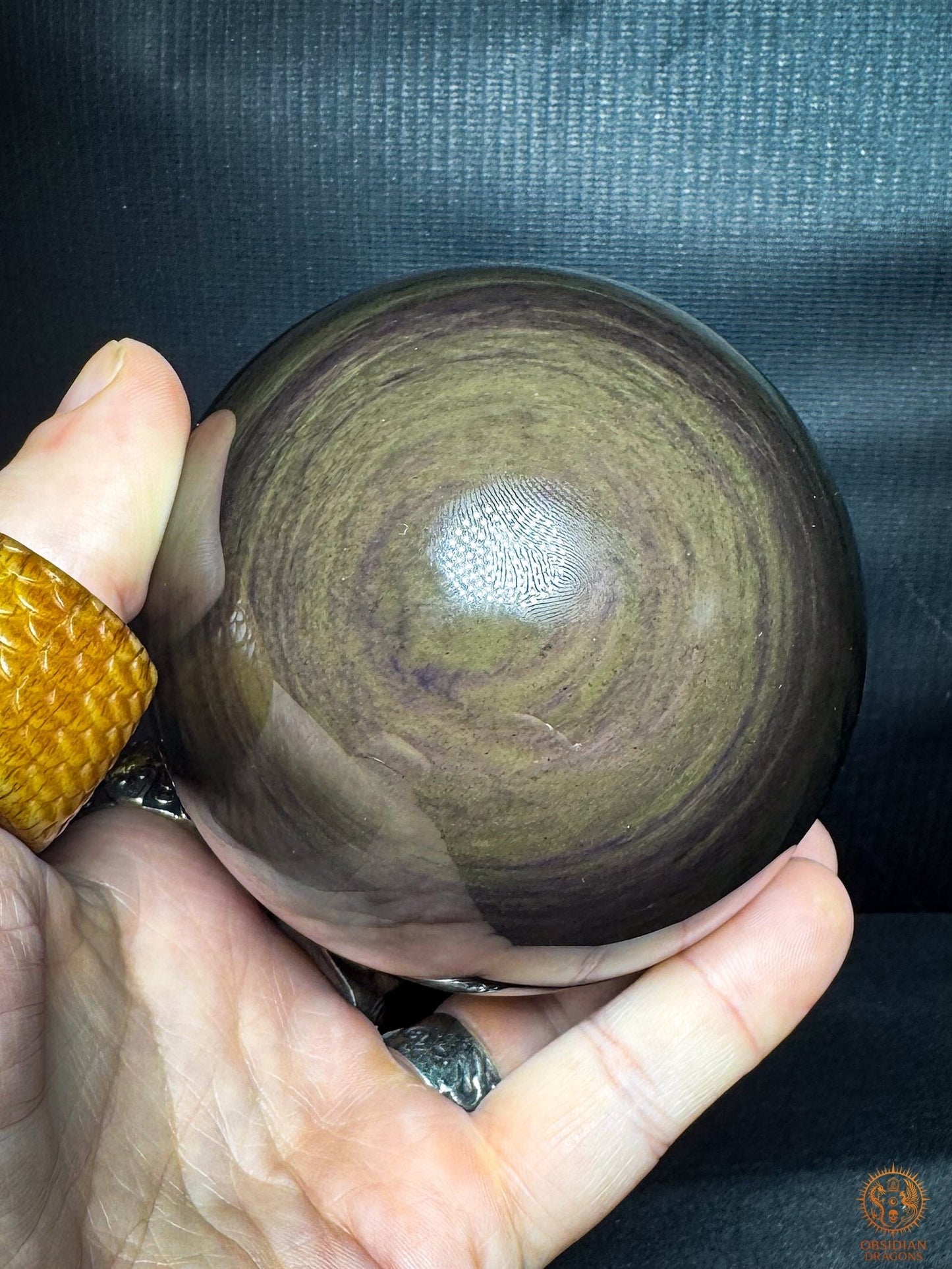 Grande sphère en obsidienne Mento Huichol naturelle | obsidian dragons