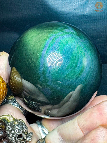 Grande sphère en obsidienne Mento Huichol du Mexique | obsidian dragons