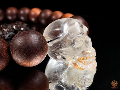 Gros Collier en Bois – Mala 18 Perles – Crâne de Cristal | obsidian dragons