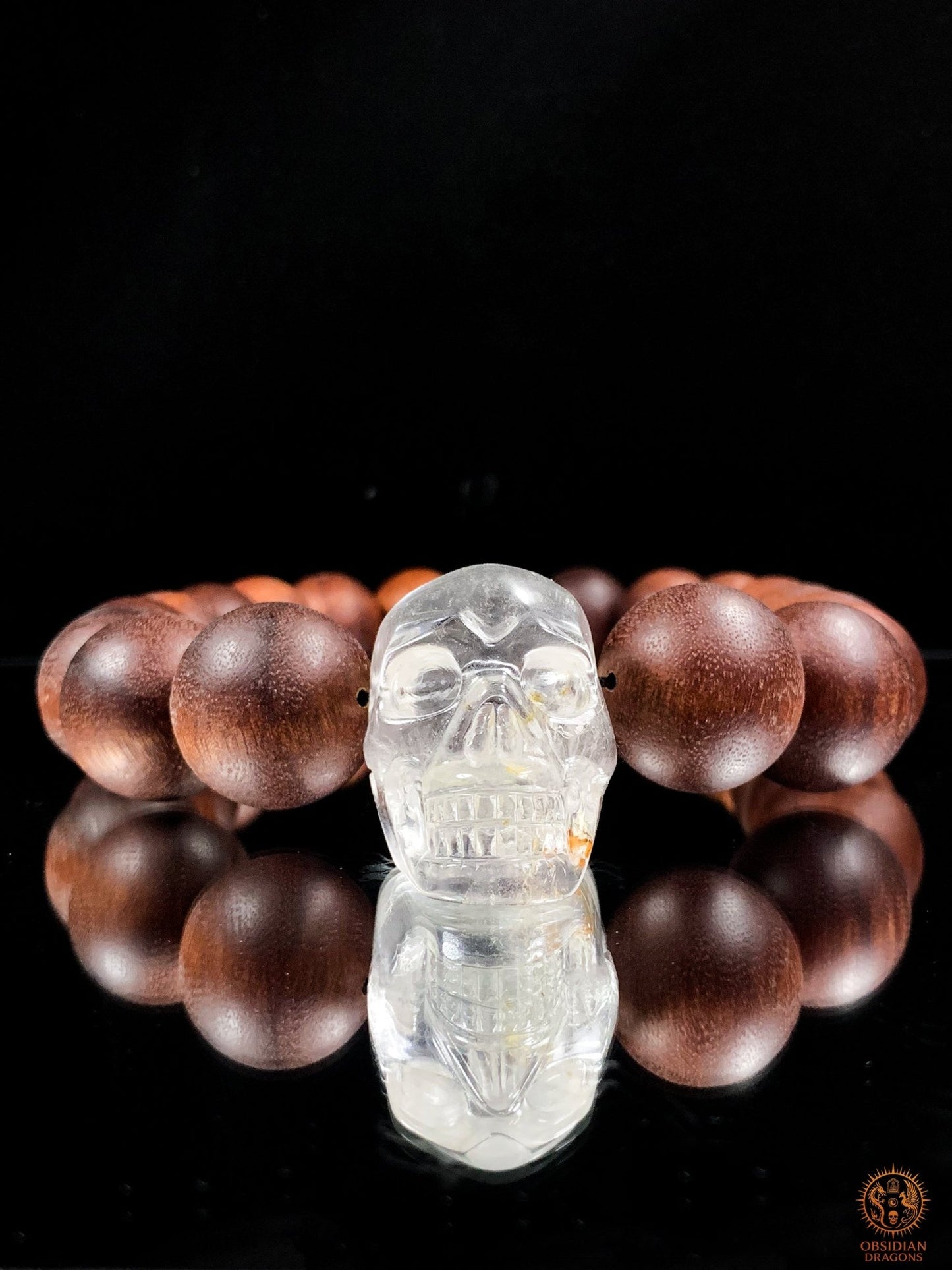 Gros Collier en Bois – Mala 18 Perles – Crâne de Cristal | obsidian dragons