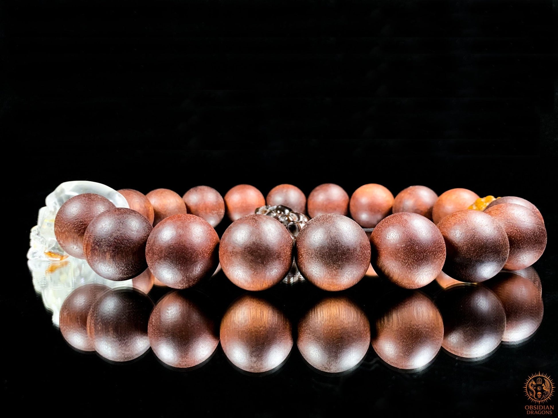 Gros Collier en Bois – Mala 18 Perles – Crâne de Cristal | obsidian dragons