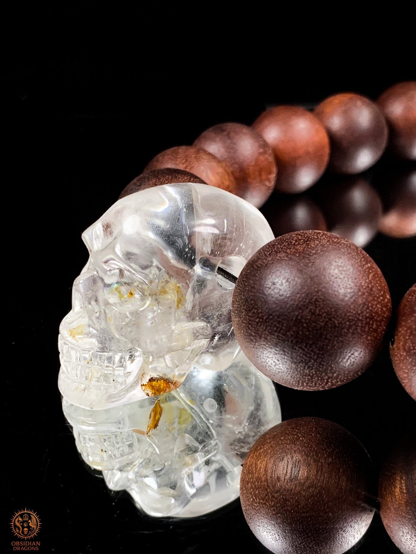 Gros Collier en Bois – Mala 18 Perles – Crâne de Cristal