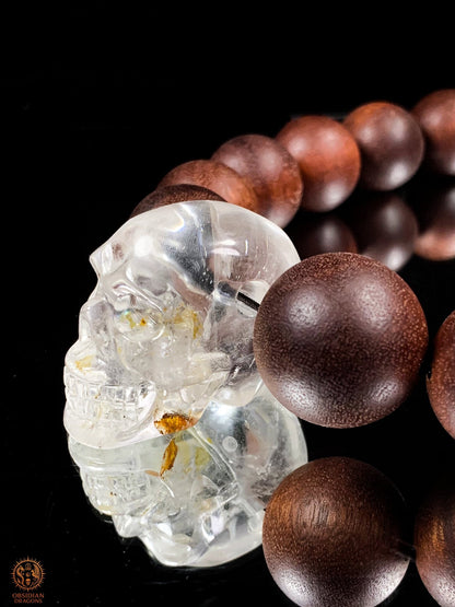 Gros Collier en Bois – Mala 18 Perles – Crâne de Cristal