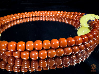 Mala 108 perles en agate Nan Hong de baoshan & ambre royal | obsidian dragons