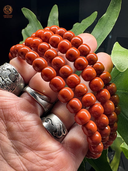 Mala 108 perles en agate Nan Hong de baoshan & ambre royal | obsidian dragons