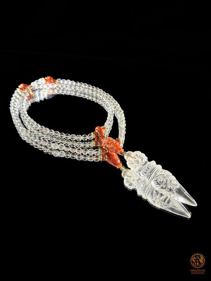 Mala 108 perles en cristal de roche naturel - Phurba | obsidian dragons