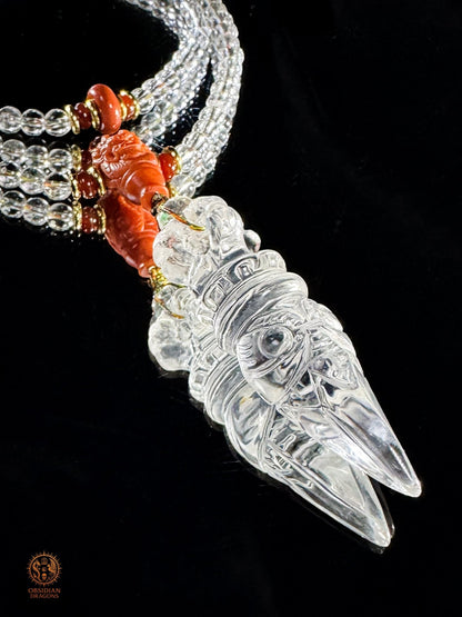Mala 108 perles en cristal de roche naturel - Phurba | obsidian dragons