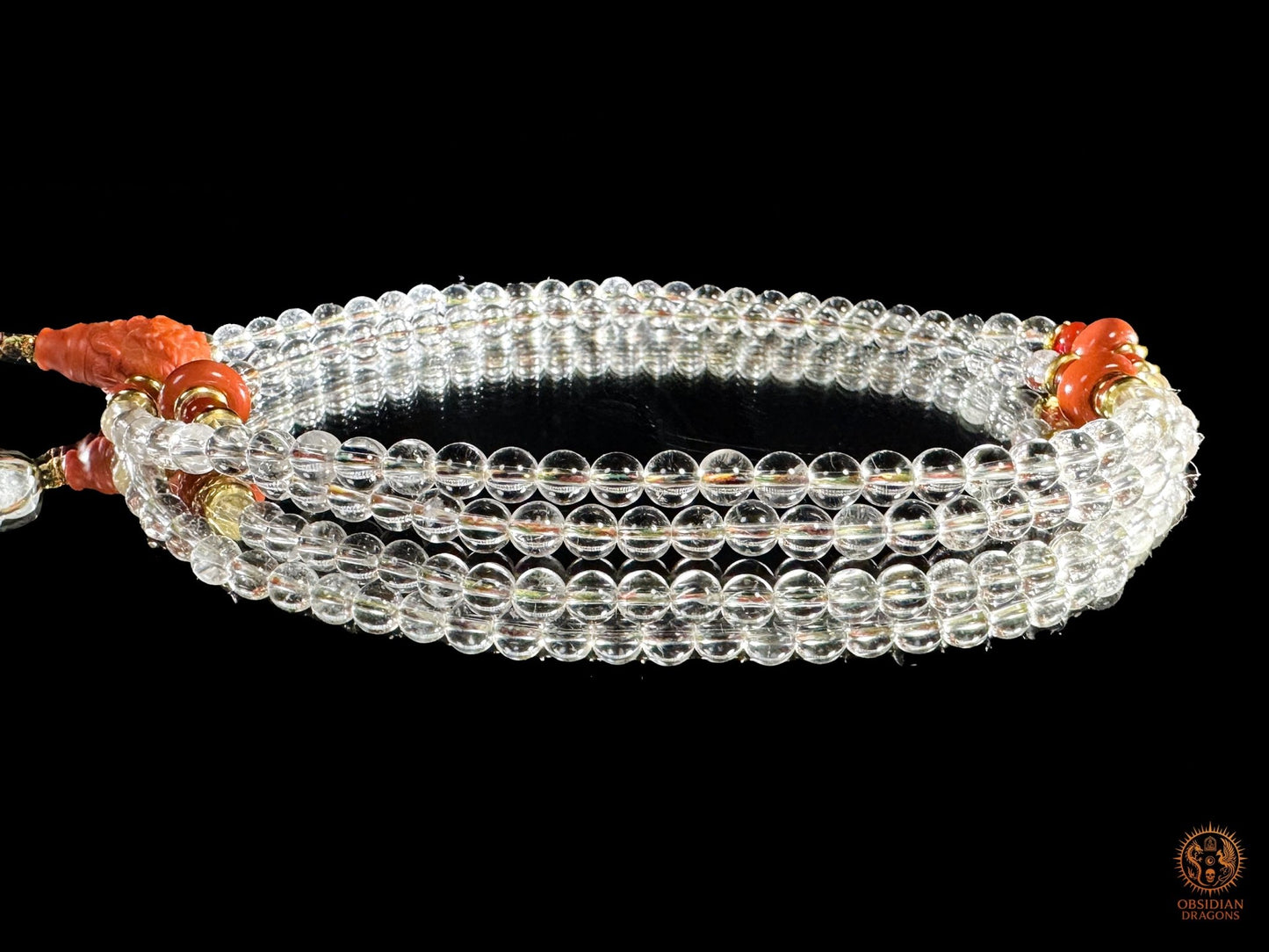 Mala 108 perles en cristal de roche naturel - Phurba | obsidian dragons