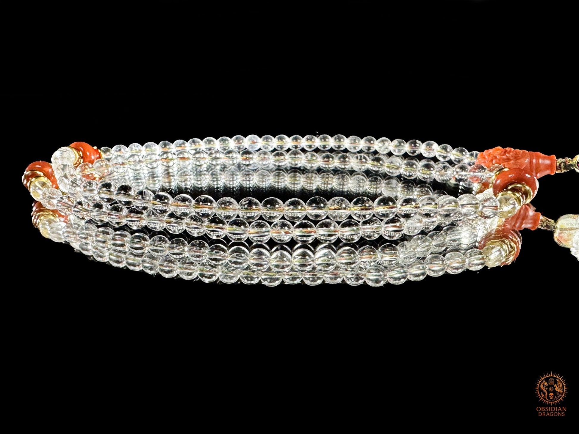 Mala 108 perles en cristal de roche naturel - Phurba | obsidian dragons