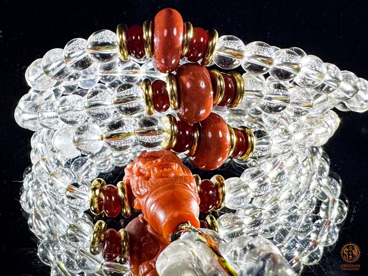 Mala 108 perles en cristal de roche naturel - Phurba | obsidian dragons