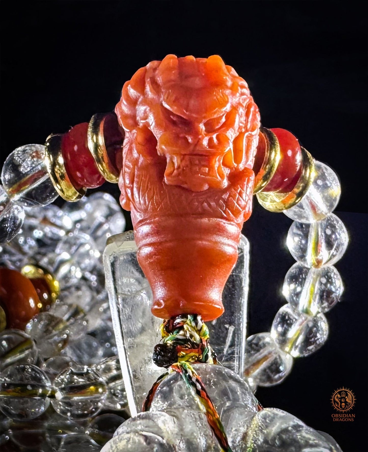 Mala 108 perles en cristal de roche naturel - Phurba | obsidian dragons