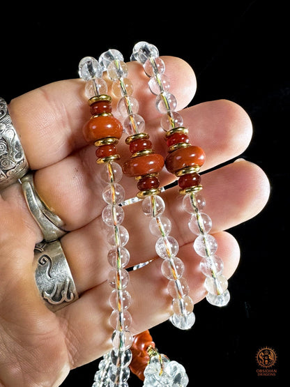 Mala 108 perles en cristal de roche naturel - Phurba | obsidian dragons