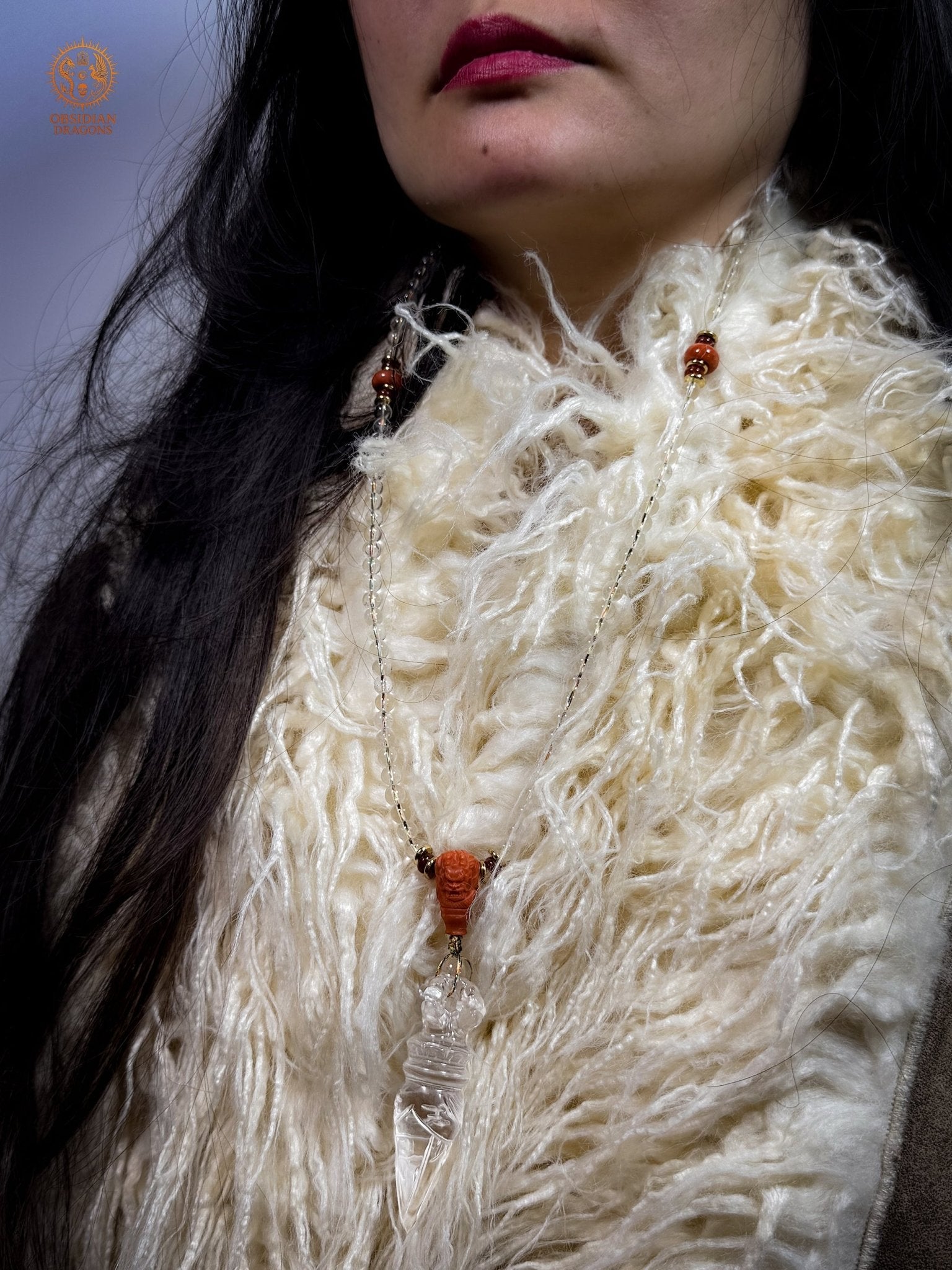 Mala 108 perles en cristal de roche naturel - Phurba | obsidian dragons