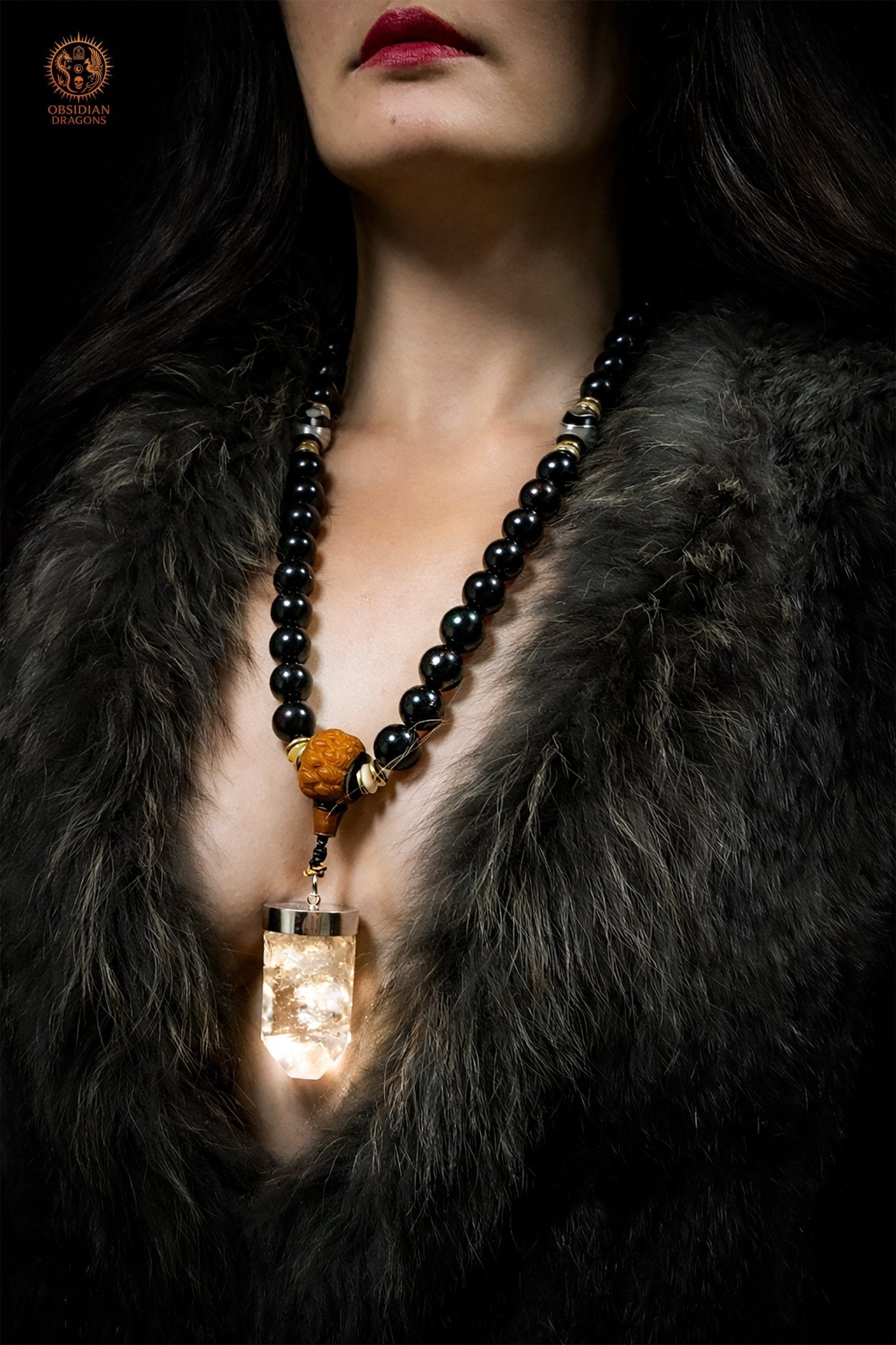 Mala Bouddhiste de Ceinture – Obsidienne – DZIS – Cristal - obsidian dragons