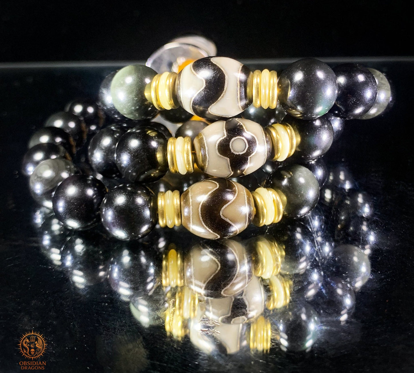 Mala Bouddhiste de Ceinture – Obsidienne – DZIS – Cristal | obsidian dragons