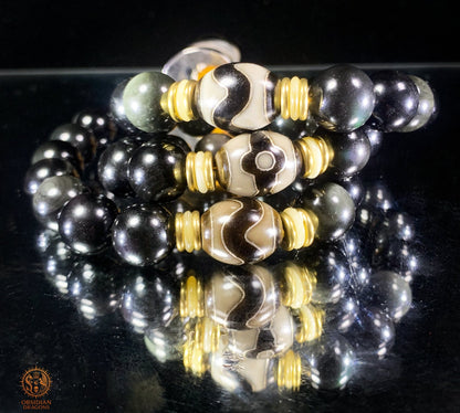 Mala Bouddhiste de Ceinture – Obsidienne – DZIS – Cristal | obsidian dragons