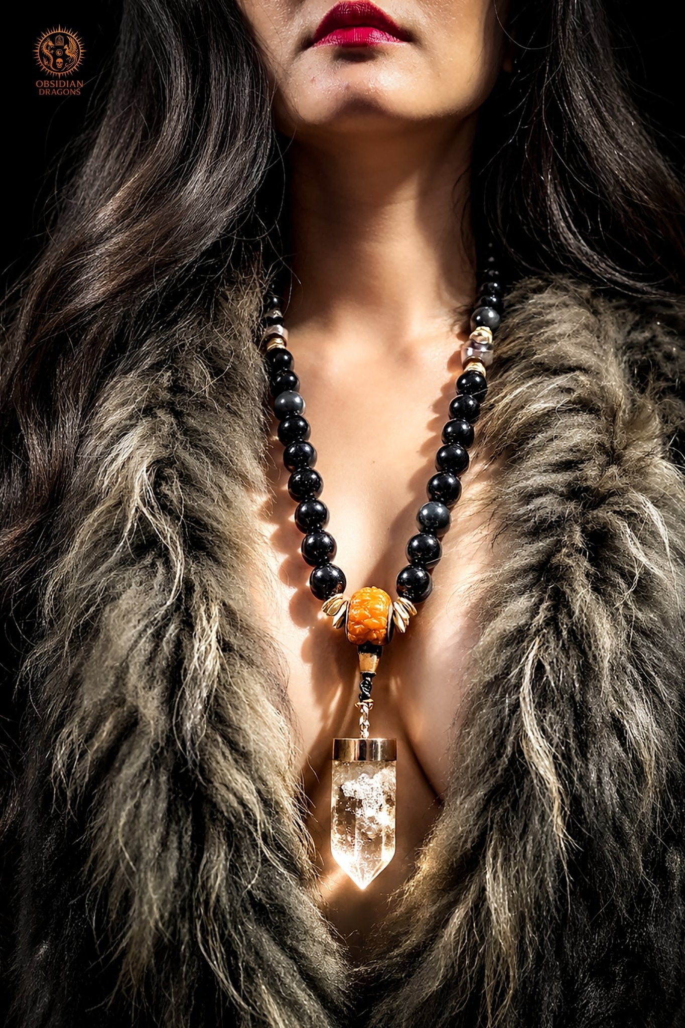 Mala Bouddhiste de Ceinture – Obsidienne – DZIS – Cristal - obsidian dragons