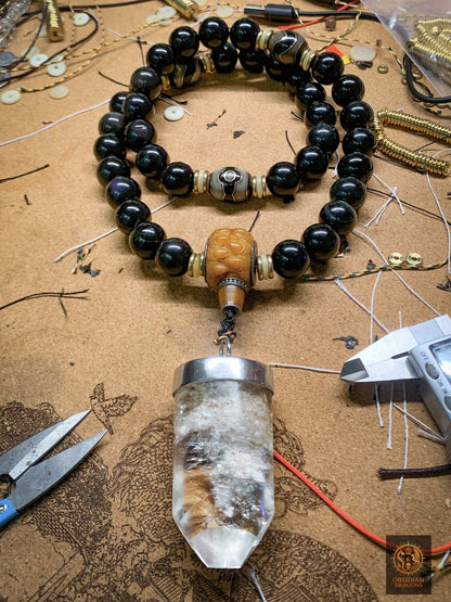 Mala Bouddhiste de Ceinture – Obsidienne – DZIS – Cristal | obsidian dragons
