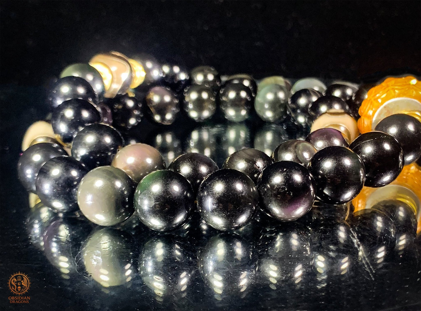 Mala Bouddhiste de Ceinture – Obsidienne – DZIS – Cristal | obsidian dragons