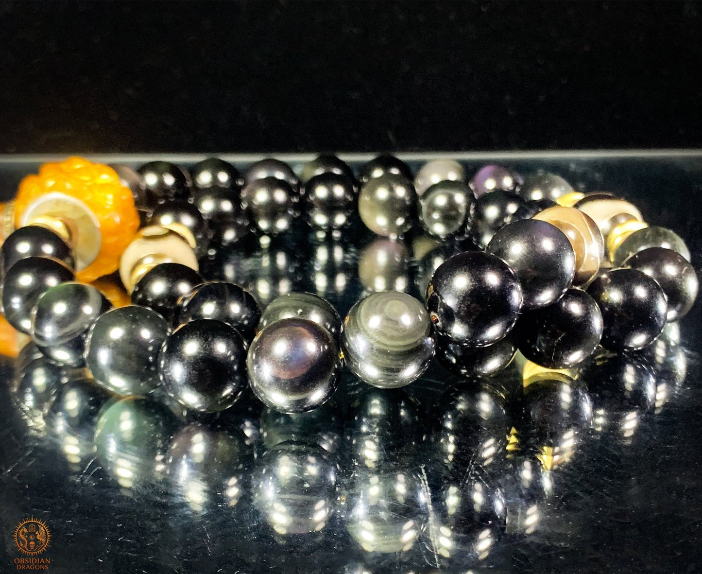 Mala Bouddhiste de Ceinture – Obsidienne – DZIS – Cristal | obsidian dragons
