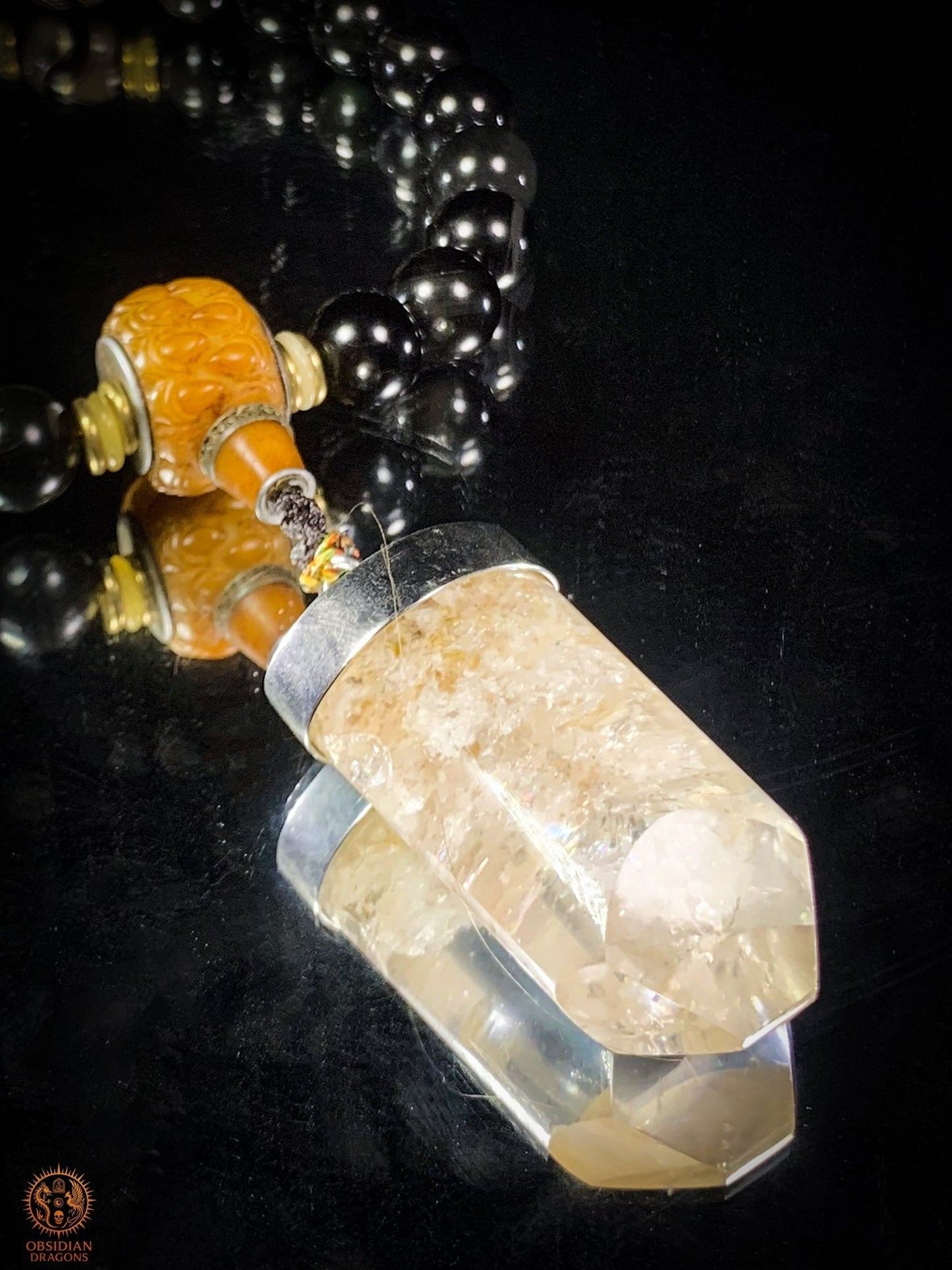 Mala Bouddhiste de Ceinture – Obsidienne – DZIS – Cristal