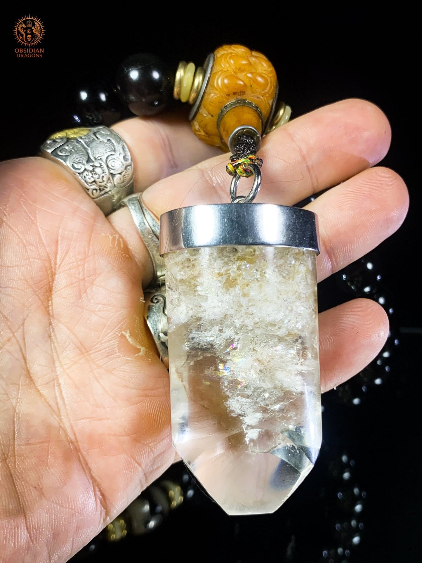 Mala Bouddhiste de Ceinture – Obsidienne – DZIS – Cristal | obsidian dragons