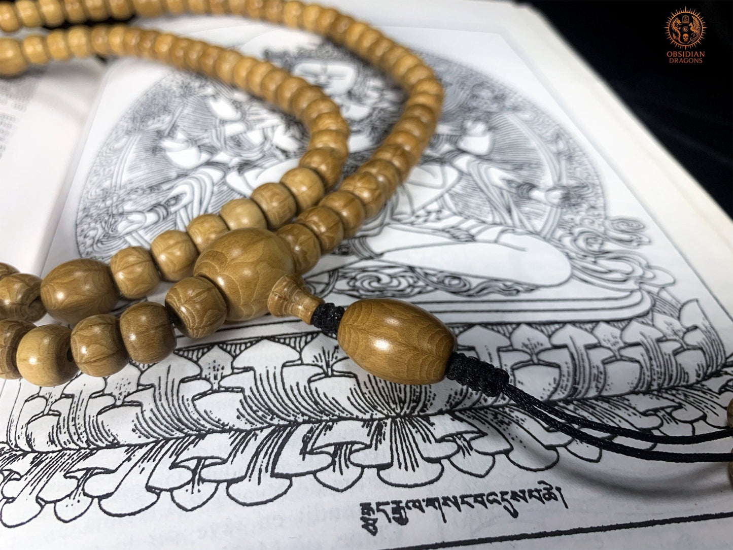 Mala Bouddhiste en Bois – 108 perles – Bois sacré de Wutaishan | obsidian dragons