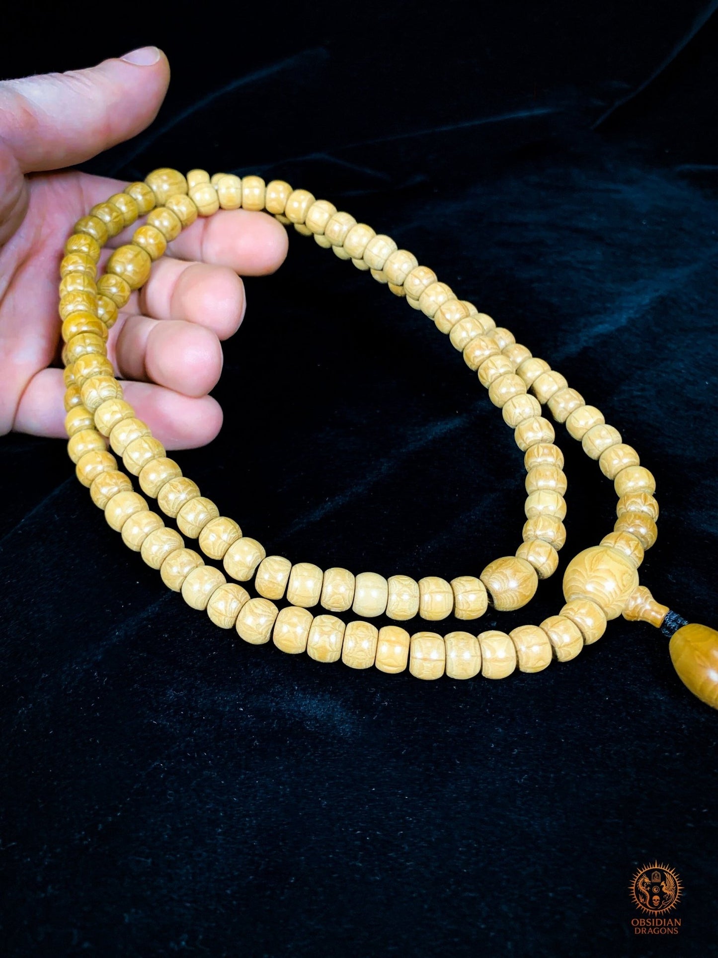 Mala Bouddhiste en Bois – 108 perles – Bois sacré de Wutaishan | obsidian dragons
