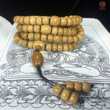 Mala Bouddhiste en Bois – 108 perles – Bois sacré de Wutaishan | obsidian dragons