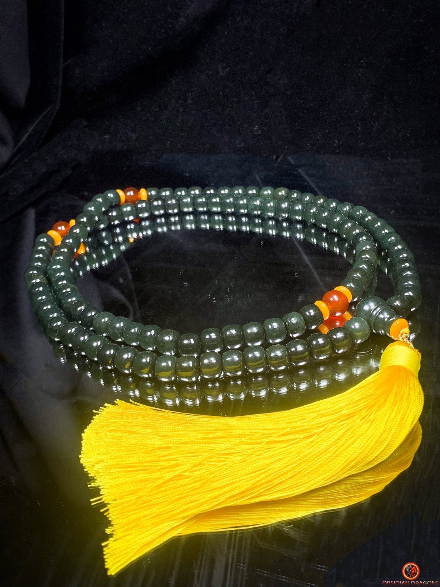 Mala Bouddhiste en Jade Hetian – Mala Zen - 108 Perles | obsidian dragons